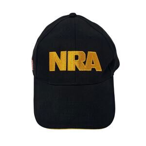 NRA Black Baseball Cap Gold Embroidered Logo American‎ Flag Adjustable Hat